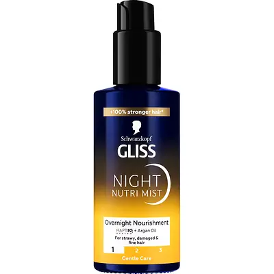 Oživte svoju nočnú rutinu bez zaťaženia vašich vlasov – s novým Gliss Night Nutri Mist!