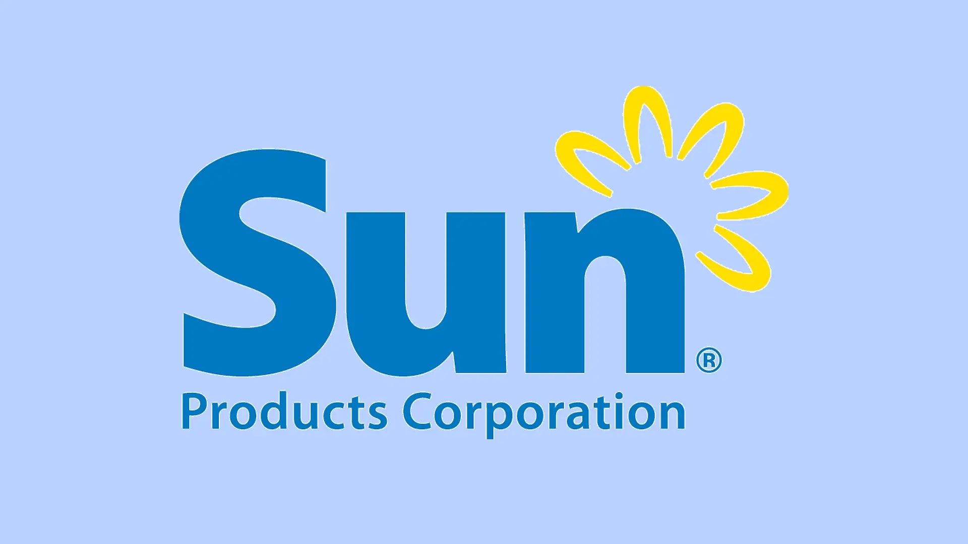 Logo spoločnosti Sun Products Corporation na modrom pozadí.